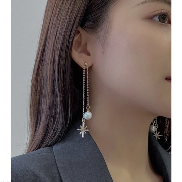 💙Star Shiny Pearl Threader Earrings - Picture 8 of 12